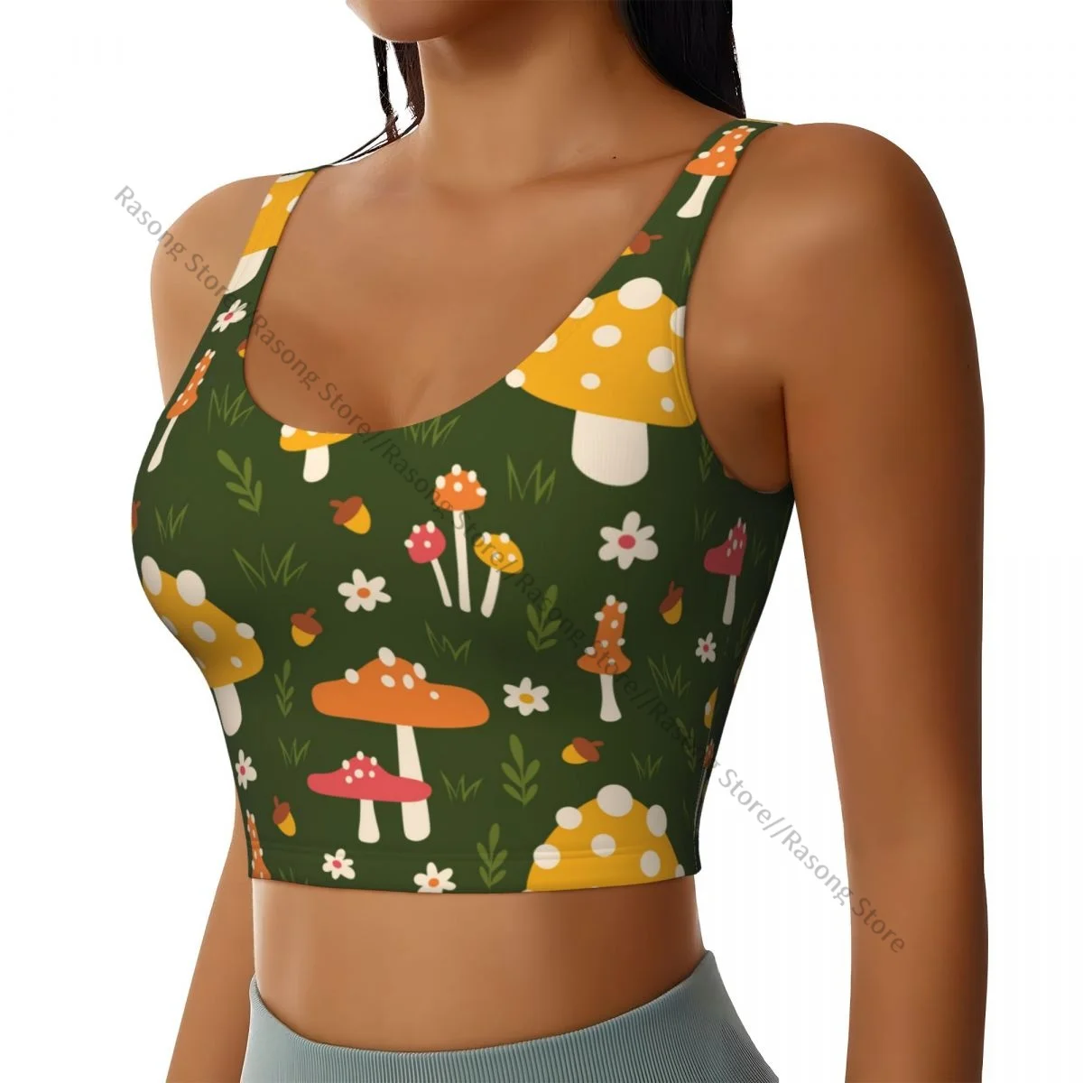 Women Sexy Sports Vest Mushroom Leaves Pattern Female Streetwear Sport Lingerie Tee Crop Top