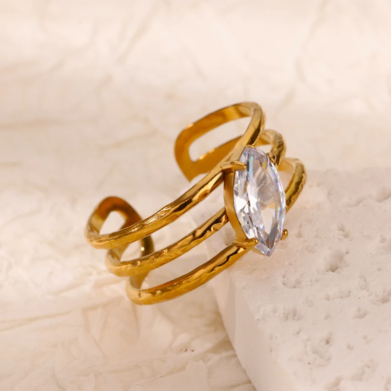 Green Square Zircon Watch Strap Rings for Women Stainless Steel Gold Color Multi Layer Adjustable Ring Aesthetic Wedding Jewelry
