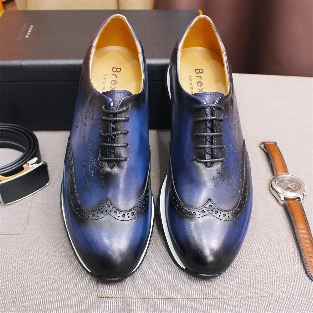 High End Leather Handmade Shoes, Lace Up Height Increasing Casual Shoes, Fashionable and Comfortable Office Dress Men\'s Shoes