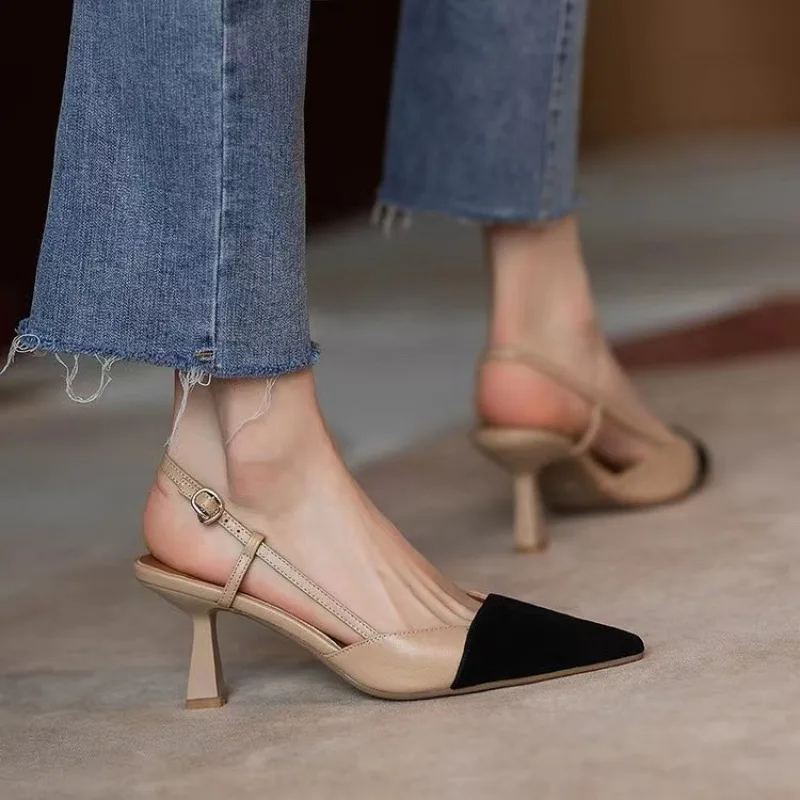 Sandalias De tacón alto con hebilla para Mujer, zapatos De tacón puntiagudo, cómodos y sencillos, novedad De verano, 2024