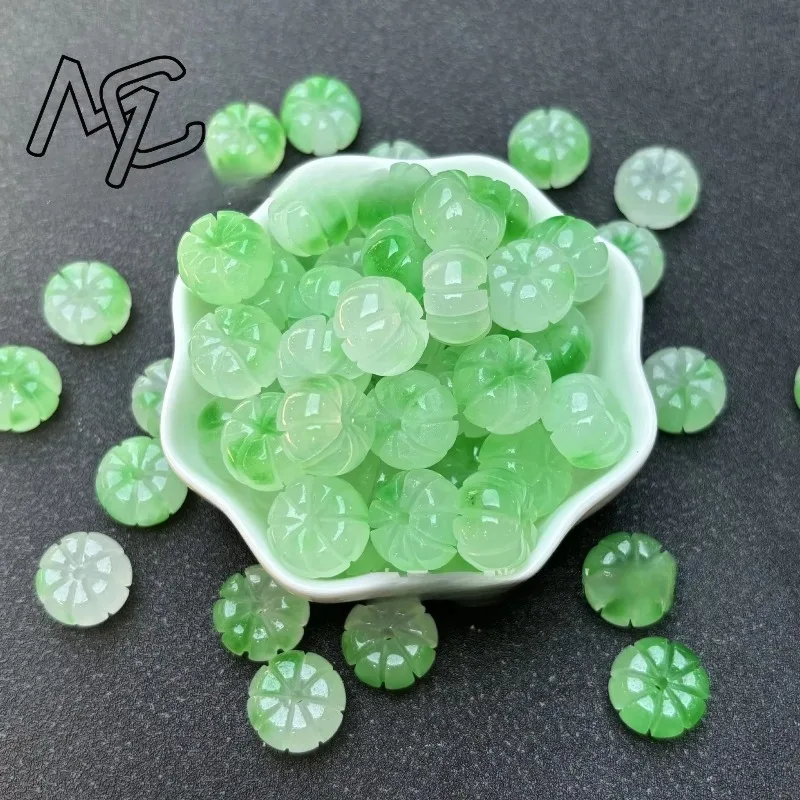 10pcs A Green Jade Pumpkin Beads DIY Earrings Bracelet Charm Jadeite Jewellery Fashion Accessories Amulet Gifts for Women Men - view 2