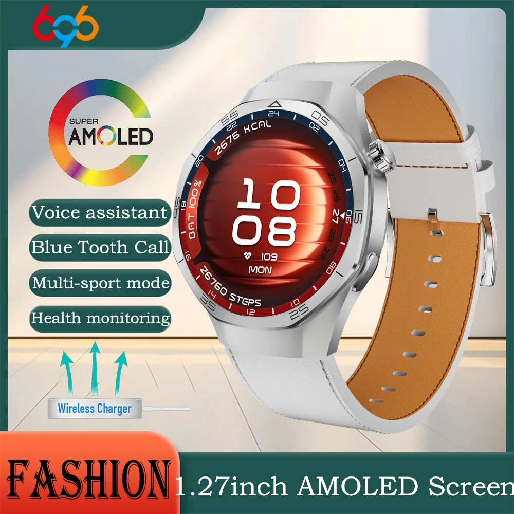 남녀공용 AMOLED 스크린 스마트워치 블루투스 통화 날씨 스포츠 여성용 팔찌 심박수 건강 스마트워치 무선 충전
