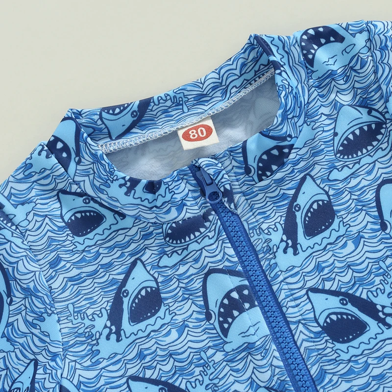 2022-11-18 Lioraitiin 0-18M Baby Boys Swimsuit Romper Short Sleeve Cute Shark Print Short Sleeve Zip Up Rashguard Swimwear