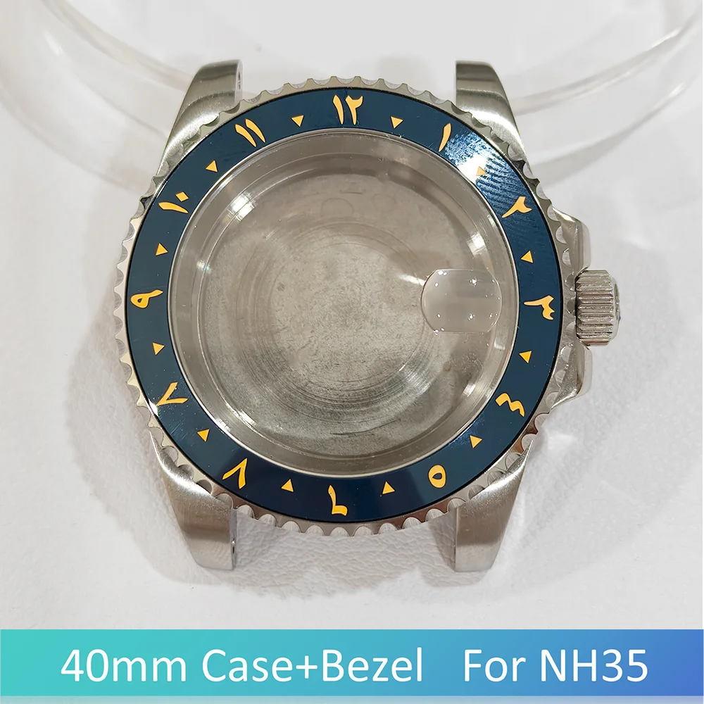 Per NH35 Cassa 40MM Vetro zaffiro piatto Acciaio inossidabile 316L Fondo sigillato Orologio automatico Materiale metallico Accessori per orologi