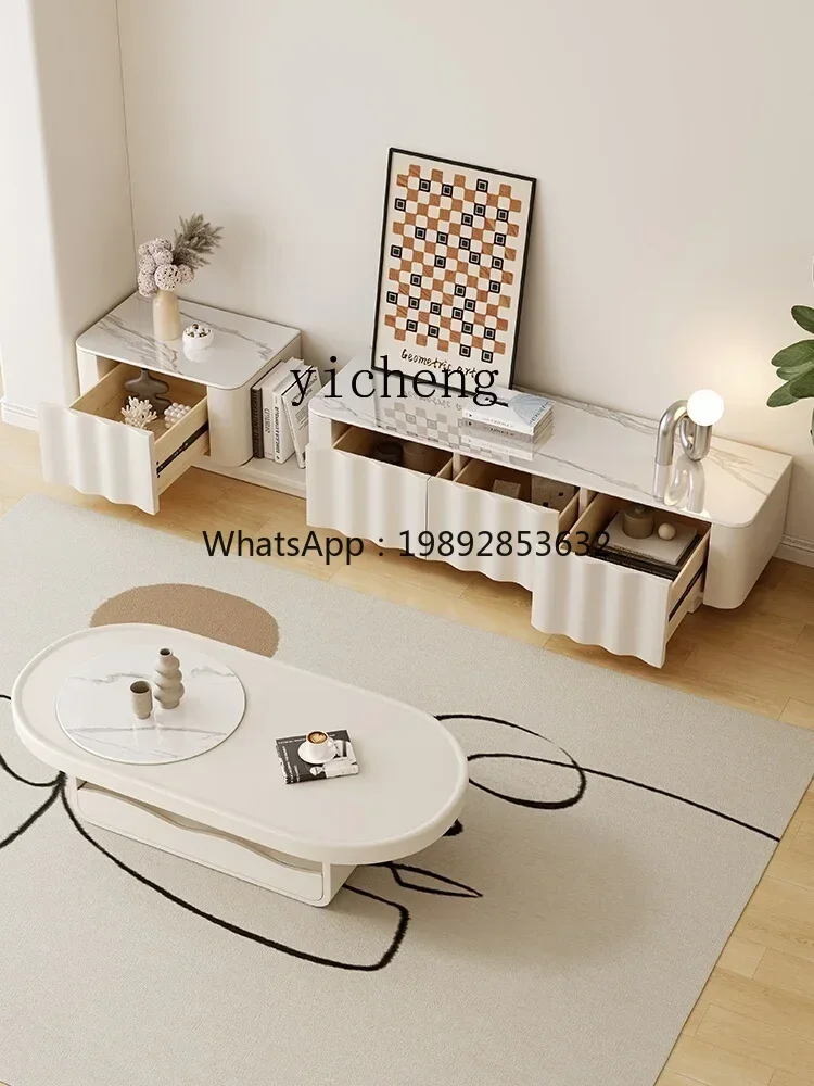 

rock slab coffee table TV cabinet combination small apartment living room home TV cabinet