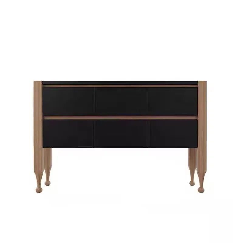 French vintage entryway cabinet, facing the entrance directly, light luxury and high-end feel, solid wood chest of drawers