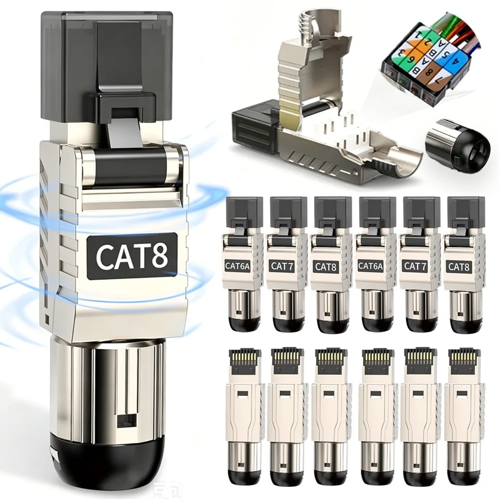 RJ45 Cat8 Cat7 Cat6A Stecker Abgeschirmter Werkzeugloser Netzwerk-Modularstecker Kabeladapter CAT8 CAT7 CAT6A Modulkoppler