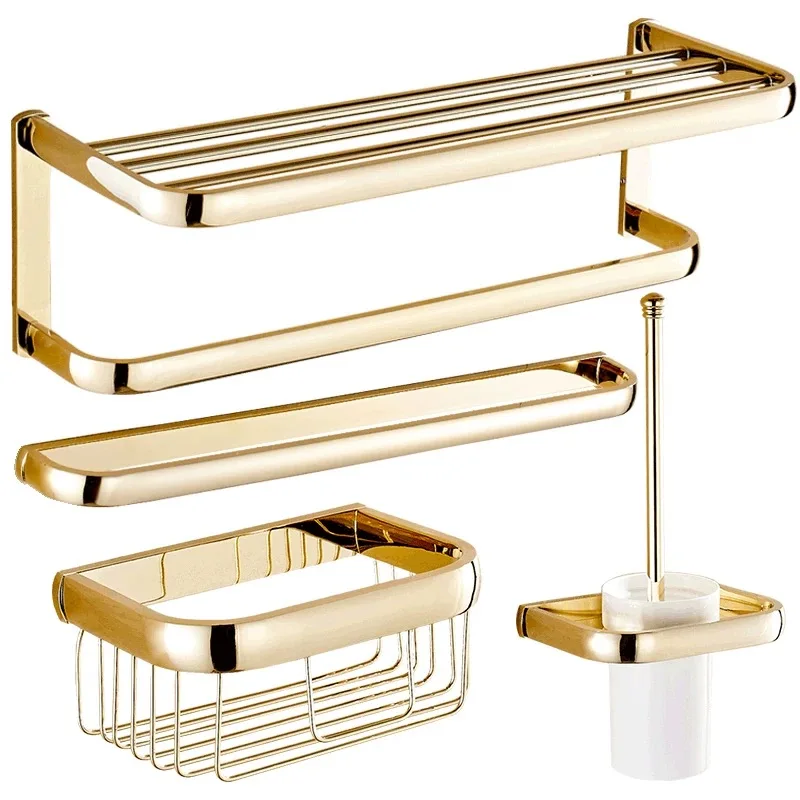 Tuqiu Brass Bathroom Accessories Gold Square Paper Holder,Towel Bar,Soap basket,Towel Rack,Glass Shelf bathroom Hardware