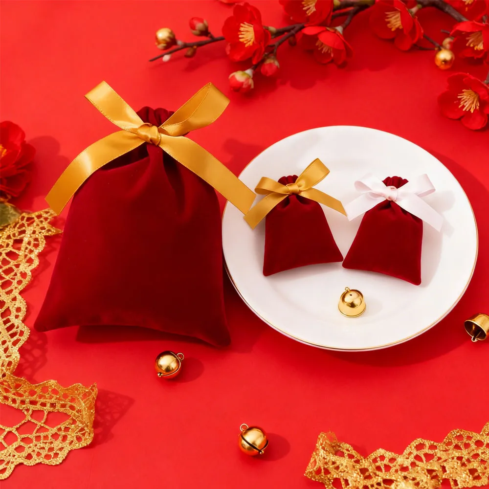 50 أكياس تغليف المجوهرات المخملية السميكة الحقائب الصغيرة المخصصة مع الشريط شيك الزفاف لصالح الحقيبة الكيس التجميل هدية الحقائب #1