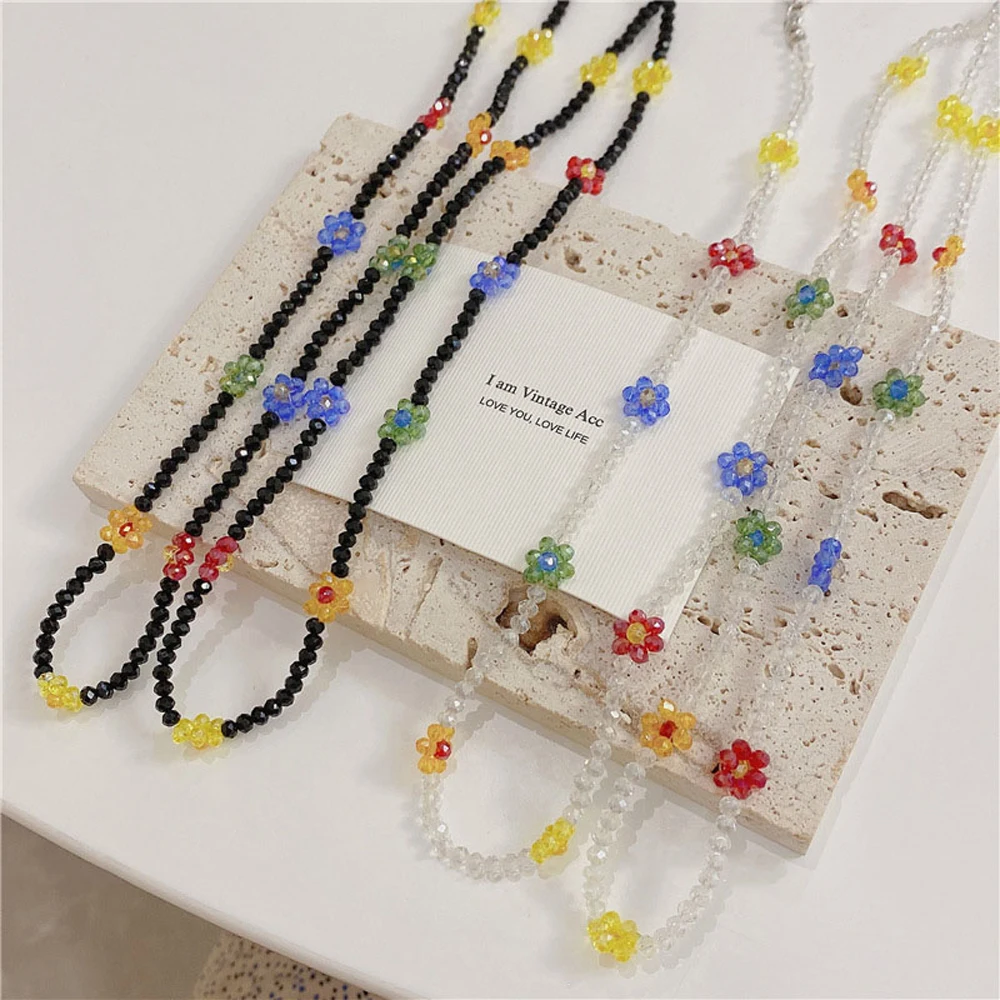 

Cords Fashion Glasses Clips Anti-lost Flower Mask Cord Holder Face Mask Necklace Crystal Glasses Chain Acrylic Beaded Chain