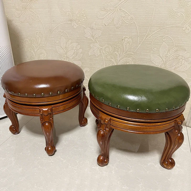 Living Room Furniture,Solid Wood Stool,Change Shoe Stool,Round Footstool,Nordic Leisure Chair,Leather Sofa Stools,Mobile Seat