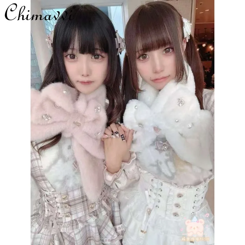 ليز جديد الخريف الشتاء النمط الياباني الإنتاج الضخم لوليتا حجر الراين أفخم Bowknot وشاح دافئ فتاة حلوة مزاجه الرقبة أدفأ #2