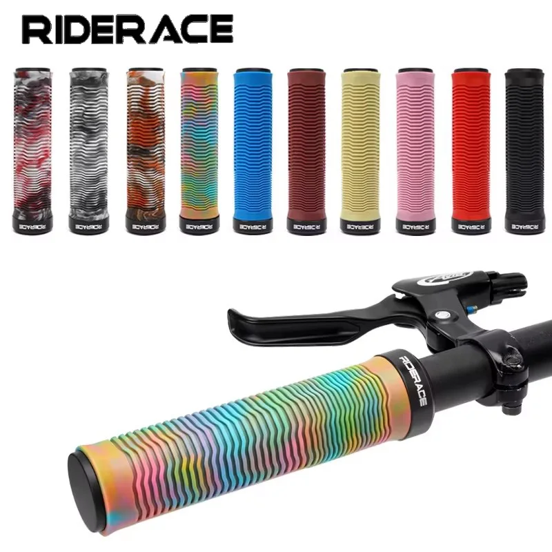RIDERACE Fahrrad-Lenkergriffe aus Gummi, Lock-On-Lenkergriff, MTB-Handgriffe, Lenkerabdeckung, rutschfest, stoßdämpfend, Fahrradgriffe