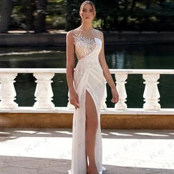 Vestidos de novia sexis para mujer, Vestidos de Boda de Princesa sin mangas con Apliques de encaje con abertura lateral de sirena, Vestidos formales de fiesta personalizados