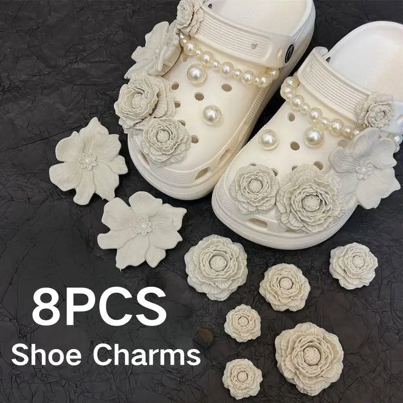 

2025 Fashion Shoe Charms Set Accessories Hole Shoe Buckle New Style Bouquet Bone White Flower DIY 3D Shoes Decorations