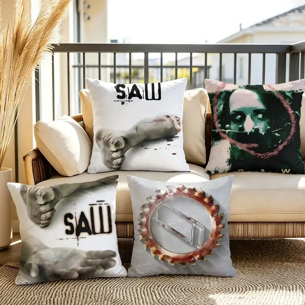 S-Saw Horror Movie Cushion Cover Soft Short Plush Throw Pillow Cover Decorative Cushion Case for Sofa Bedroom Home Decor Gift