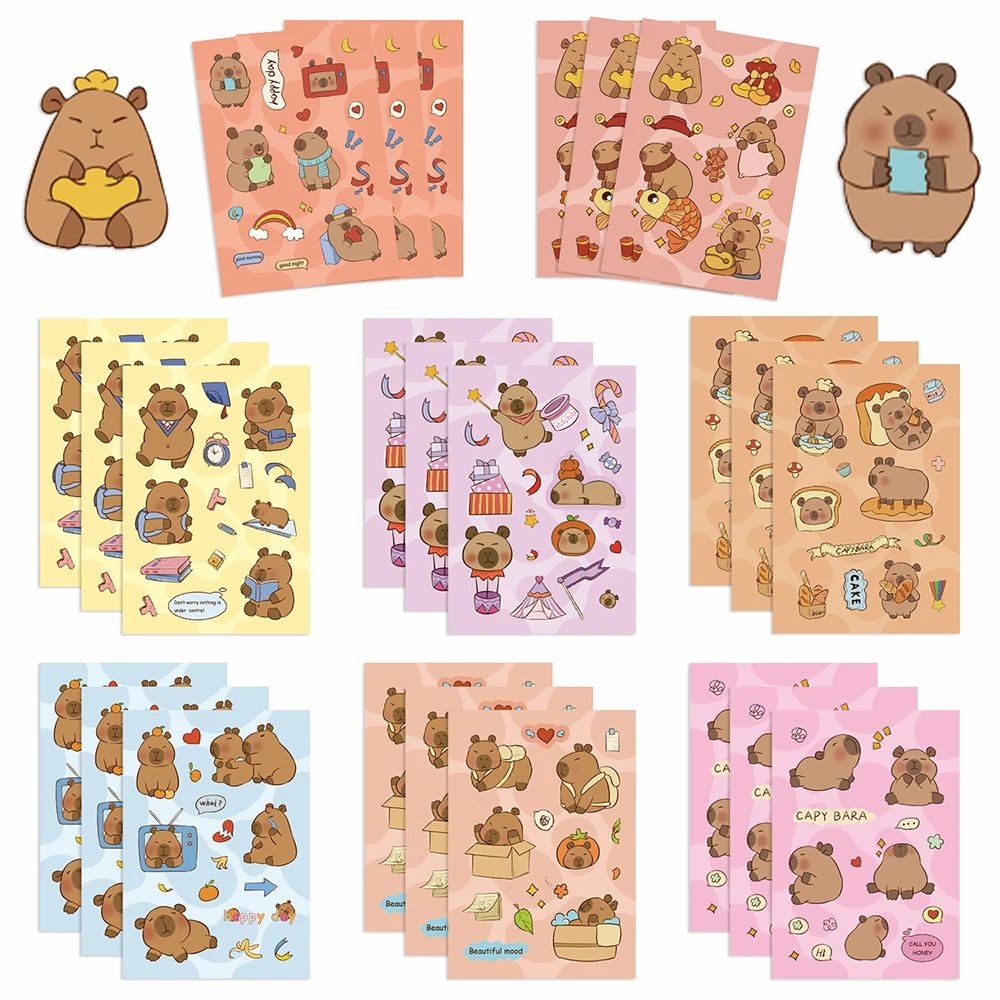 8/16Sheets Make a Face Capybara Puzzle Stickers DIY Cartoon Animal Assemble Jigsaw Game Kids Educational Toys Party Decoration