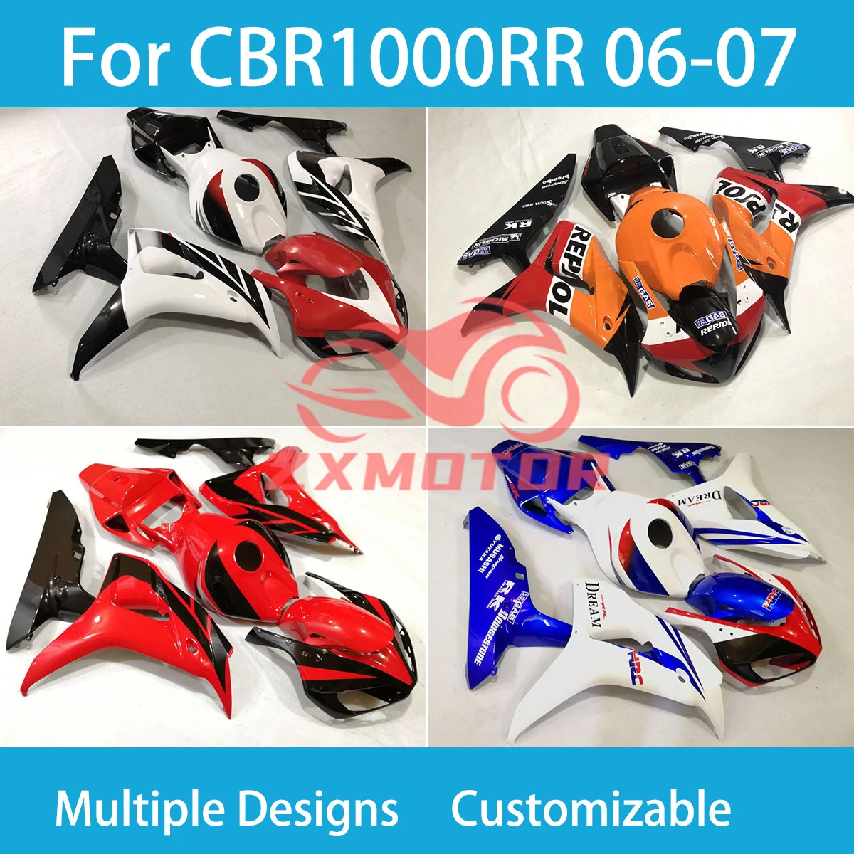 

Аксессуары для мотоциклов, обтекатели CBR 1000 RR 06 07, комплект обтекателей, бесплатный индивидуальный комплект впрыска для Honda CBR 1000RR 2006 2007