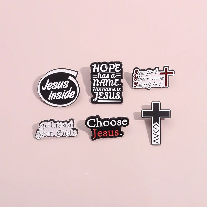 Jesus Inside Jesus Cross Enamel Pins Christian Believers Backpack Hat Lapel Badge Cartoon Metal Hard Brooches for Gift Wholesale