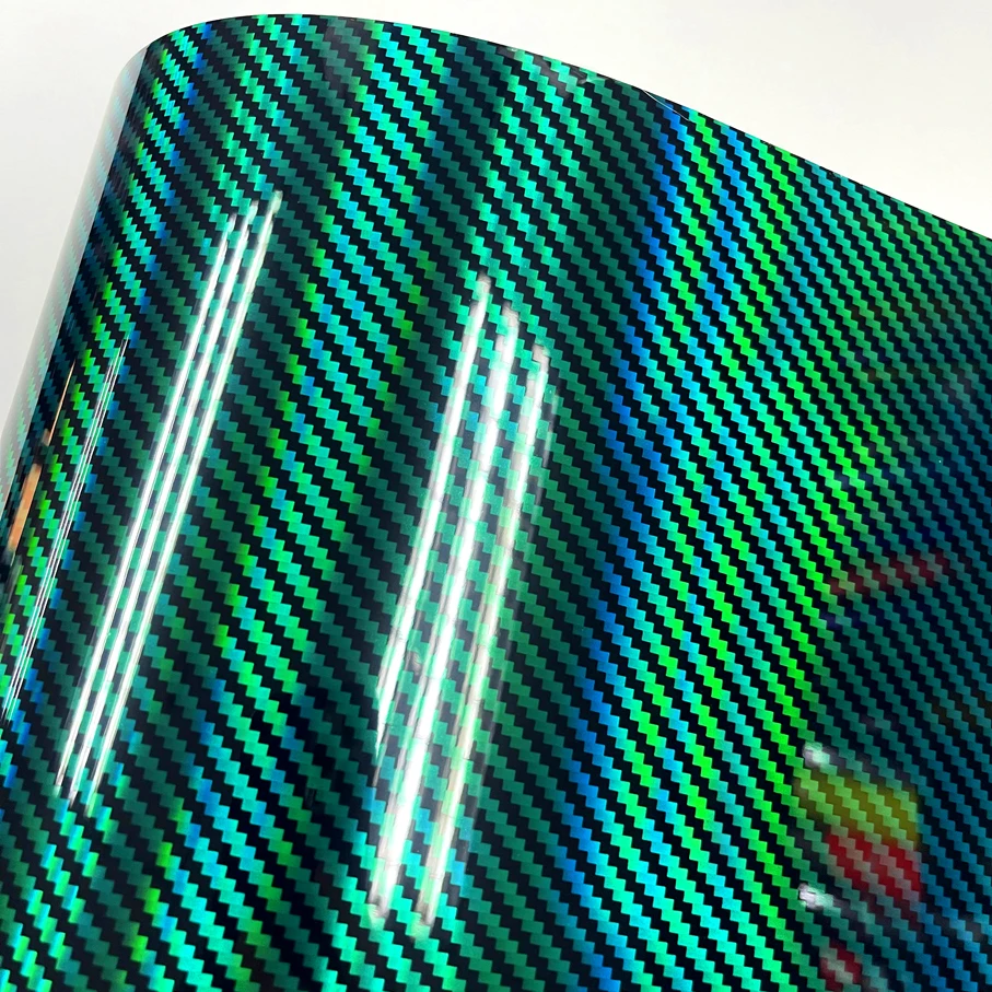 

Carbon Fiber Laser Green Car Stickers Glossy Holographic Vinyl Wrap Films Air Bubbles Free Auto Body Decal Car Accessories