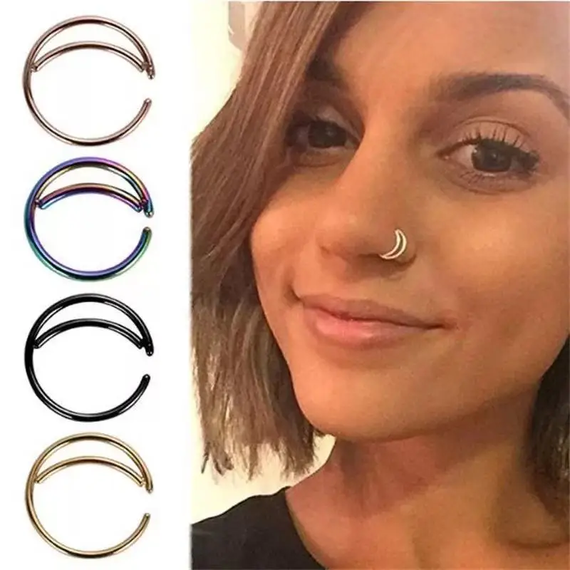 1Pcs Stainless Steel Moon Shape Septum Helix Piercing Nose Rings Lip Ring Earrings Hoop Punk Body Piercing Jewelry For Man Women