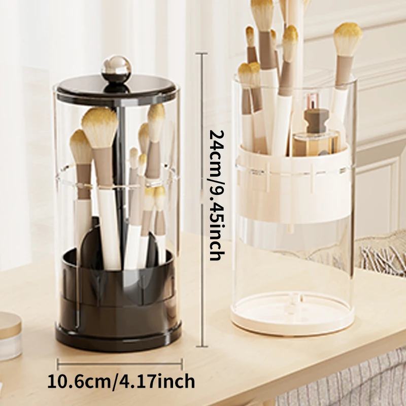 Lifting Rotating Makeup Brush Storage Bucket, High-End Cream Style, Desktop Makeup-Specific Storage Box