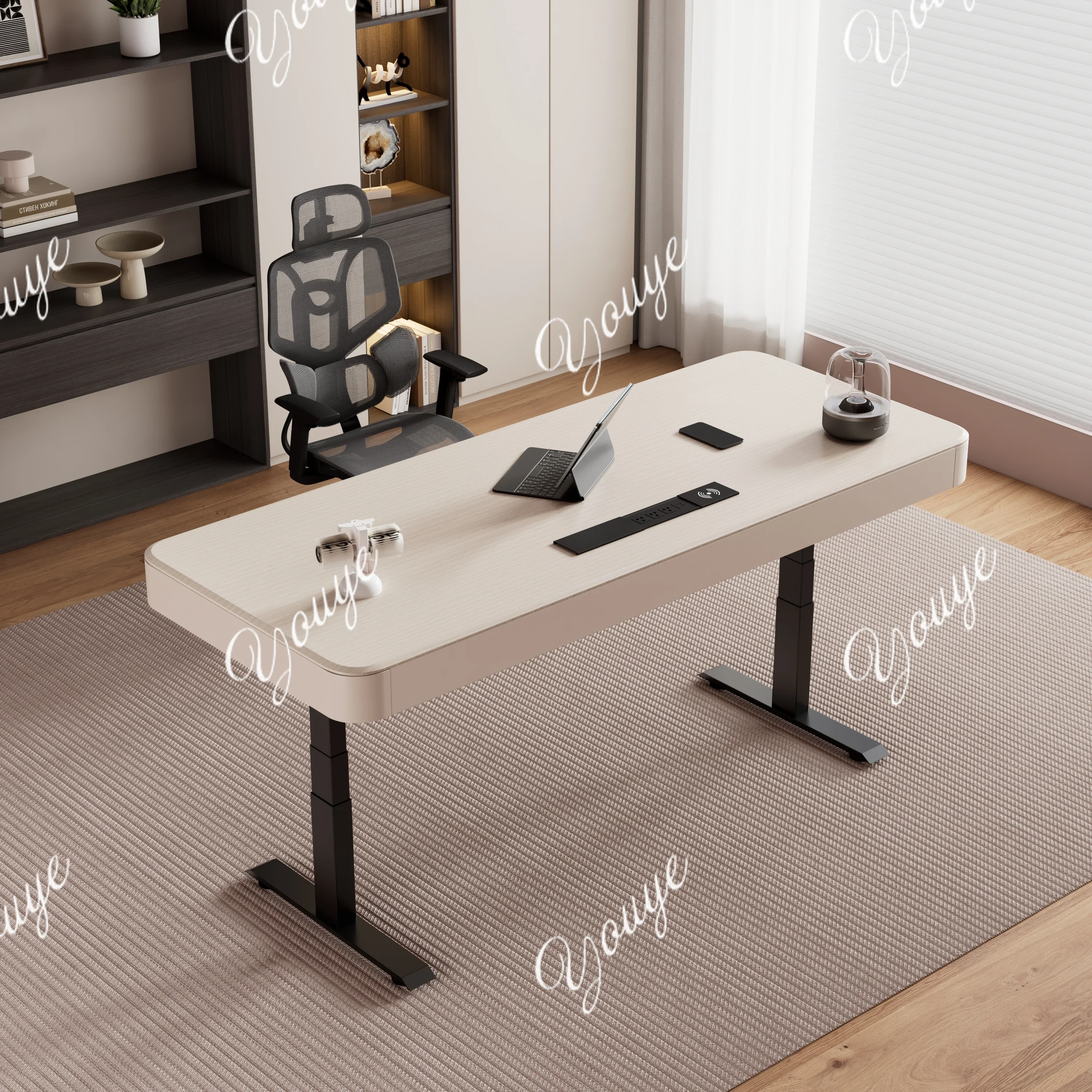 S ضوء فاخر نمط خشب متين رفع كهربائي مكتب الكمبيوتر غرفة الدراسة المنزل مكتب الرياضة الإلكترونية يمكن رفعها