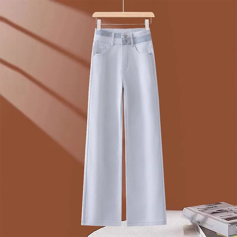 

Morandi Gray Narrow Wide-Leg Jeans for Women, Spring and Autumn Versatile Loose Nine-Point Denim Wide-Leg Pants