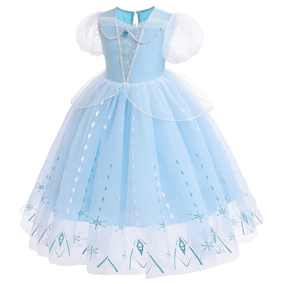 Cute Girl Mesh Sequins Long Summer Casual Dress Fancy Children Gowns Vestidos Snow Queen Costume Fancy Birthday Party Apparel