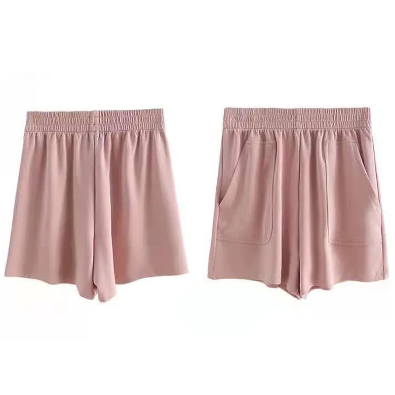 Pantalones cortos de verano para mujer, pantalón corto informal de Color brillante con bolsillo, suave, estilo coreano, ropa elástica para el hogar