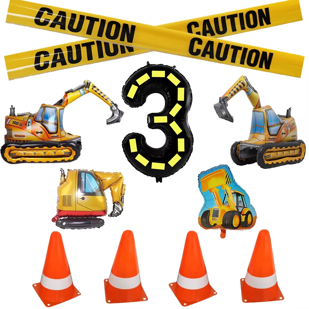 Construcción Bulldozer camión fiesta de cumpleaños globo decoración excavadora carretilla elevadora grúa globo de aluminio niños suministros de fiesta de cumpleaños