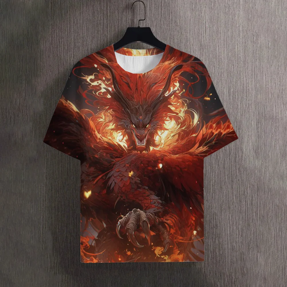 Leisure Dragons Pattern Printed Men\'s T Shirt Round Neck Loose Tops Breathable Comfortable Summer Oversized y2k Clothes For Men