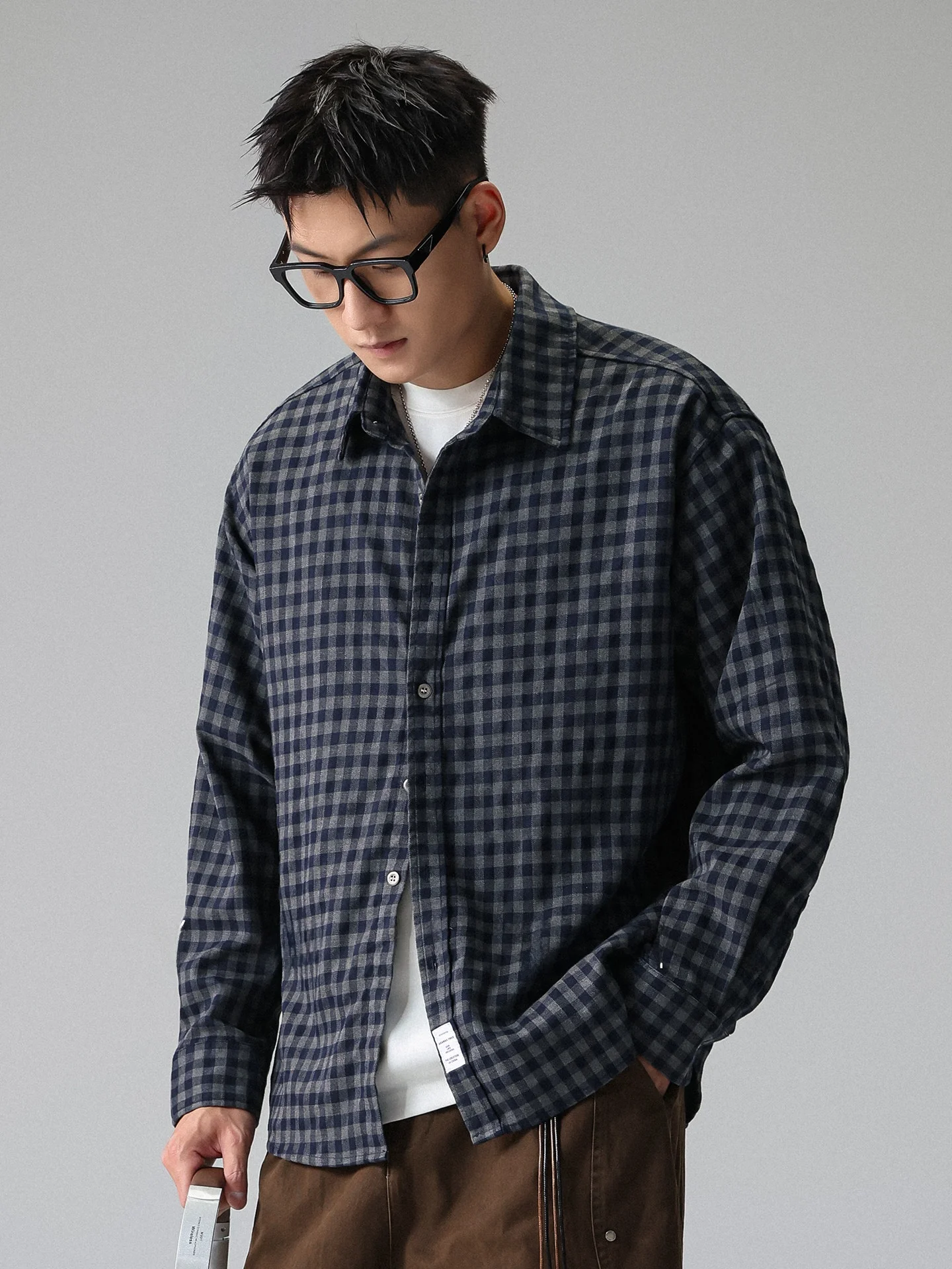 

Retro American Sle Long Sve irt Casual Loose Fit ex Plaid Pattern Breathable Comfortable Spring Autumn New Arrival
