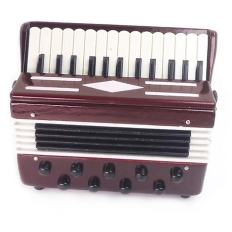 1/12 Dollhouse Wooden Accordion Miniature Musical Instruments Model Collection