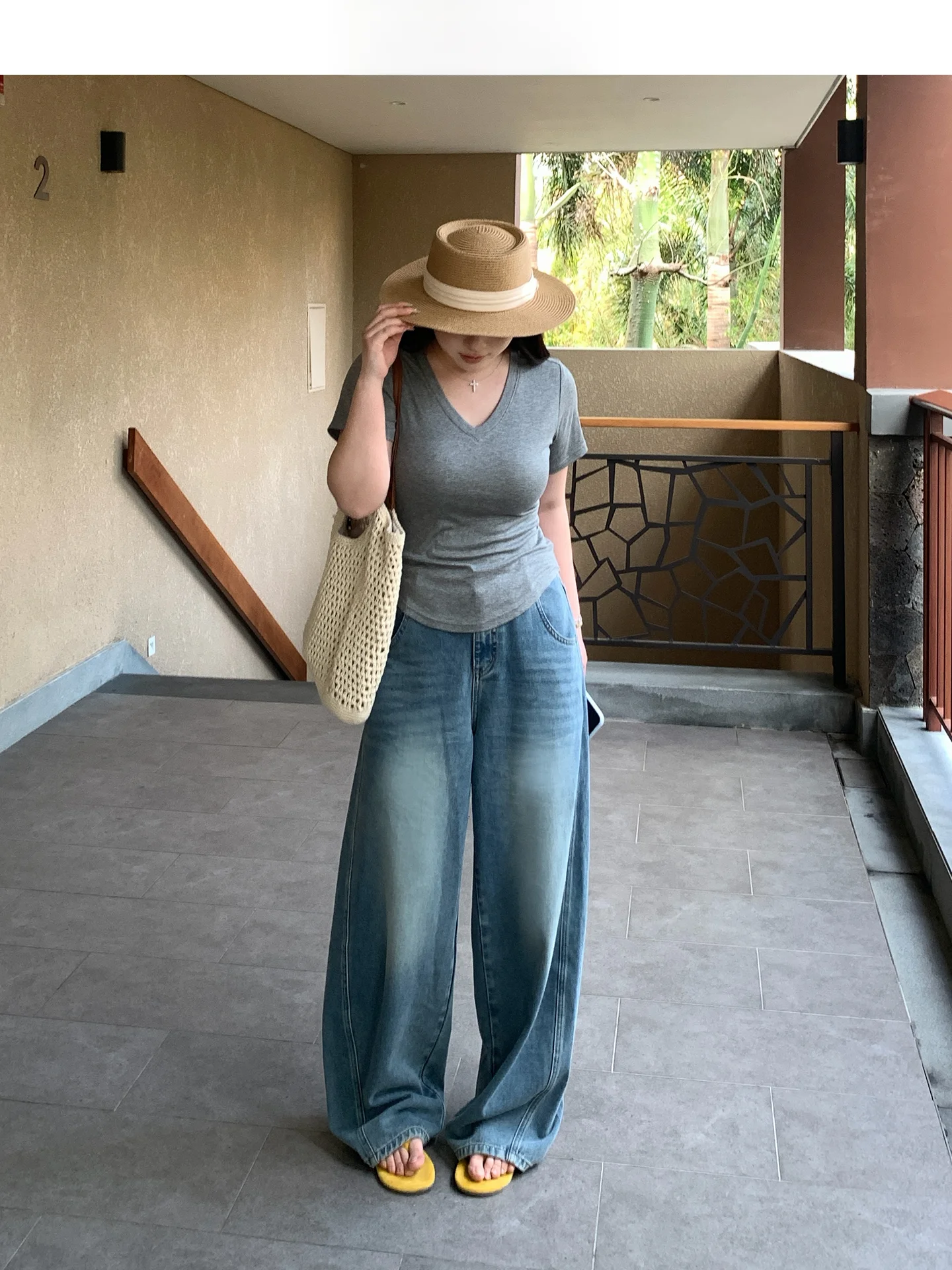 

Retro Blade Cowboy Loose Wide Leg Blue Jeans High Waist Women's Comfortable Cotton Stretch Denim Pants Straight Cut Trousers