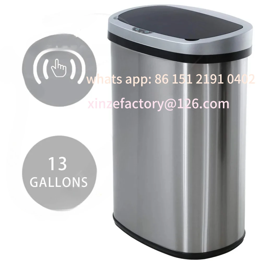 

Customizable winter Trash Can Automatic Waste Bin Mute Metal Garbage Can with Lid Stainless Steel 13 Gallon 50 Liter
