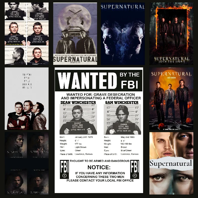 Action TV-Serie Sup-Supernatural Poster Selbstklebende Kunst Wasserfester Papieraufkleber Kaffeehaus Bar Zimmer Wanddekoration