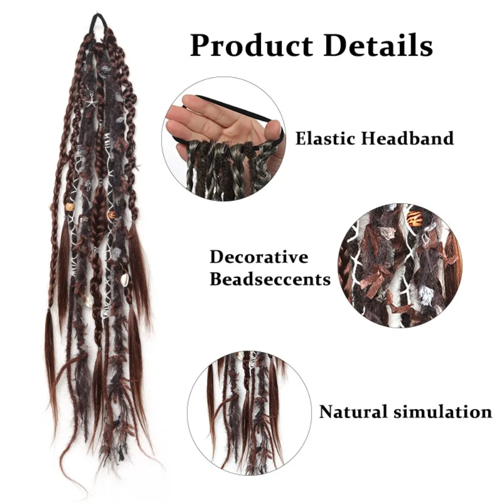 24inch Fashion Dreadlocks Crochet Hair Ponytail Braid Wigs for Women Boho Braided Ponytail Hair Extension with Elastic Hair Tie