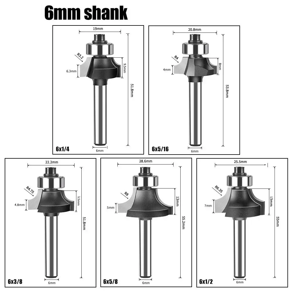 Router Bit 6mm Shank Corner Round Over Router Bit Woodworking Milling Cutter For Hand Making Drawer Woodworking Tools