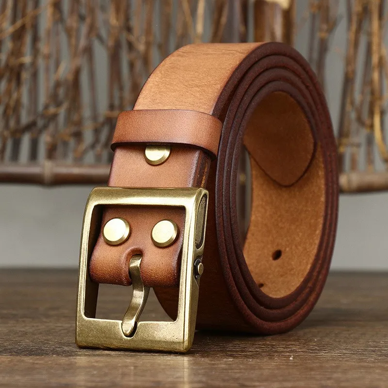 Thickened top layer leather belt for men pin copper guy casual versatile