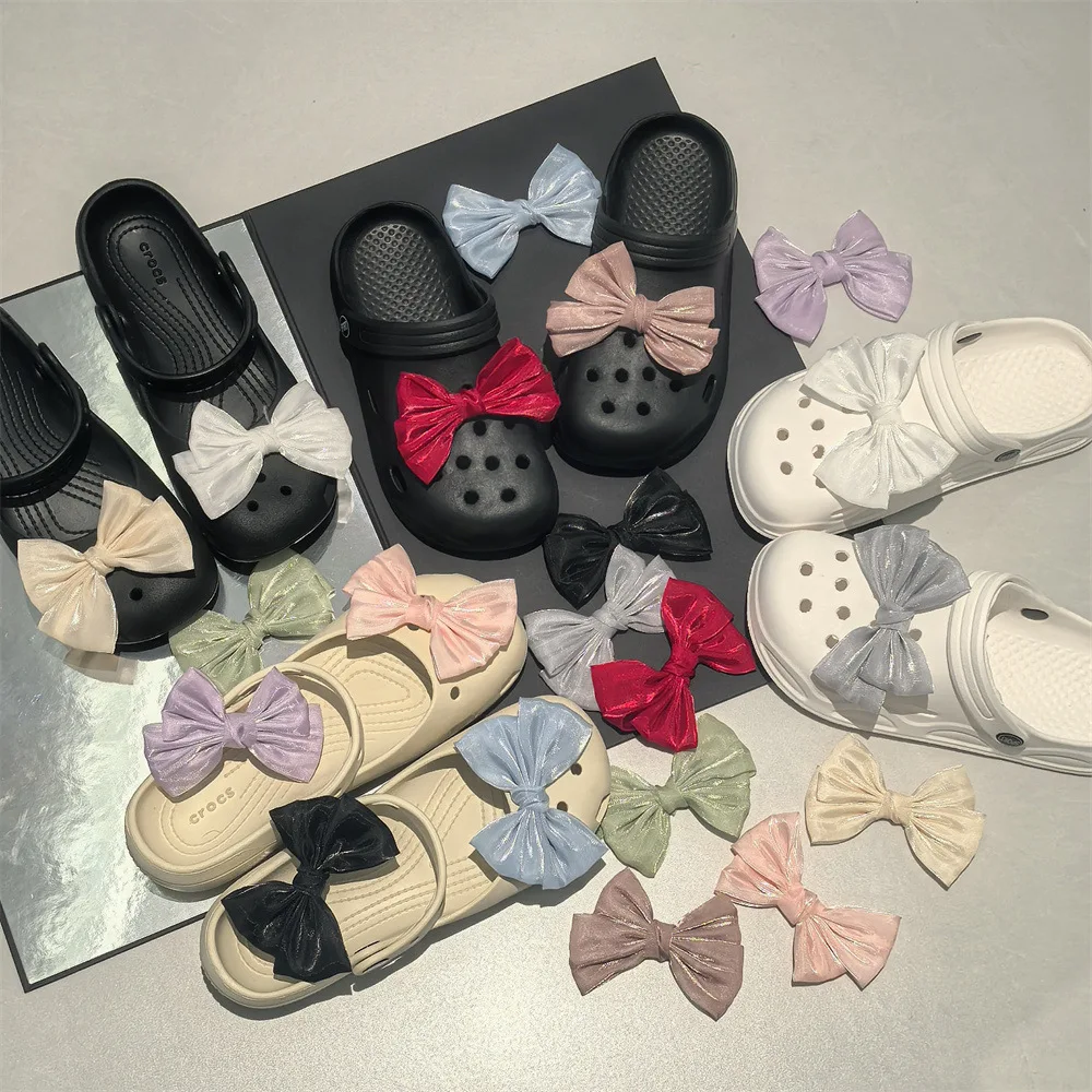 Shoe Charms Spring Summer Velvet Bow Clog Buckle DIY Sparkling Fabric Small Lightweight Multicolor Women Daily Gift