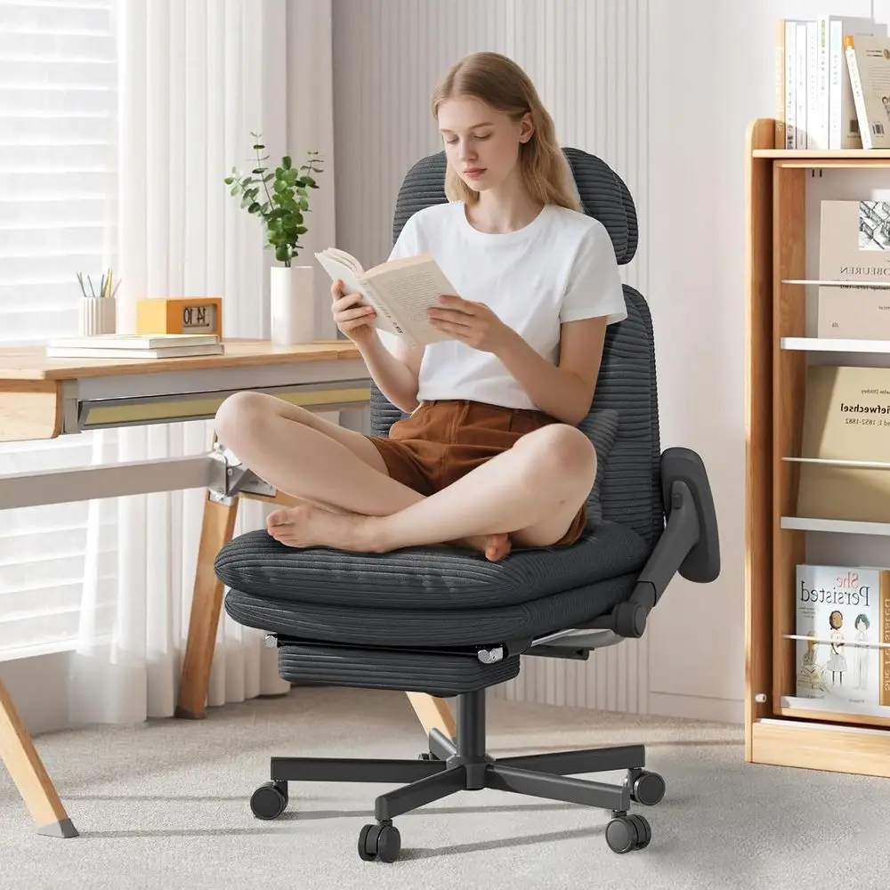 

Executive Swivel Chair with Wheels, Footrest, and Lumbar Support in Corduroy for Comfortable Office or Home Use