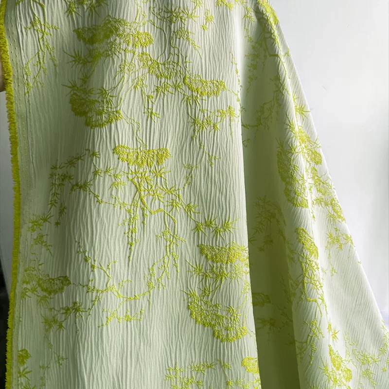 Tender Green Exquisite Embroidery New Chinese Jacquard Fabric Pleated Texture Dress Pants Curtain Designer Fabric