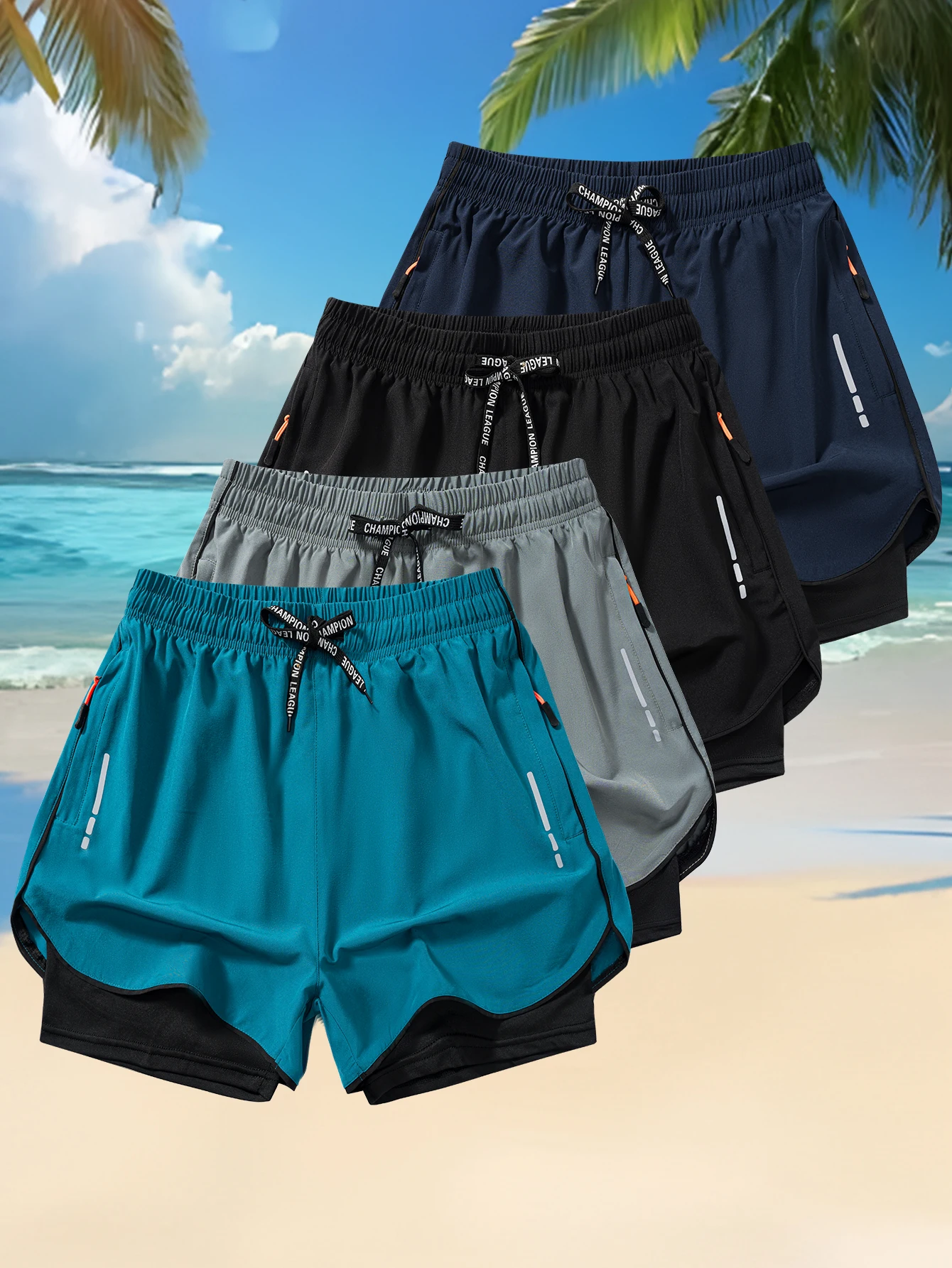

Men's Summer Running Shorts with Zipper Pockets - Breathable Polyester, Elastic Waistband, Drawstring, Split Hem for Gym, Traini