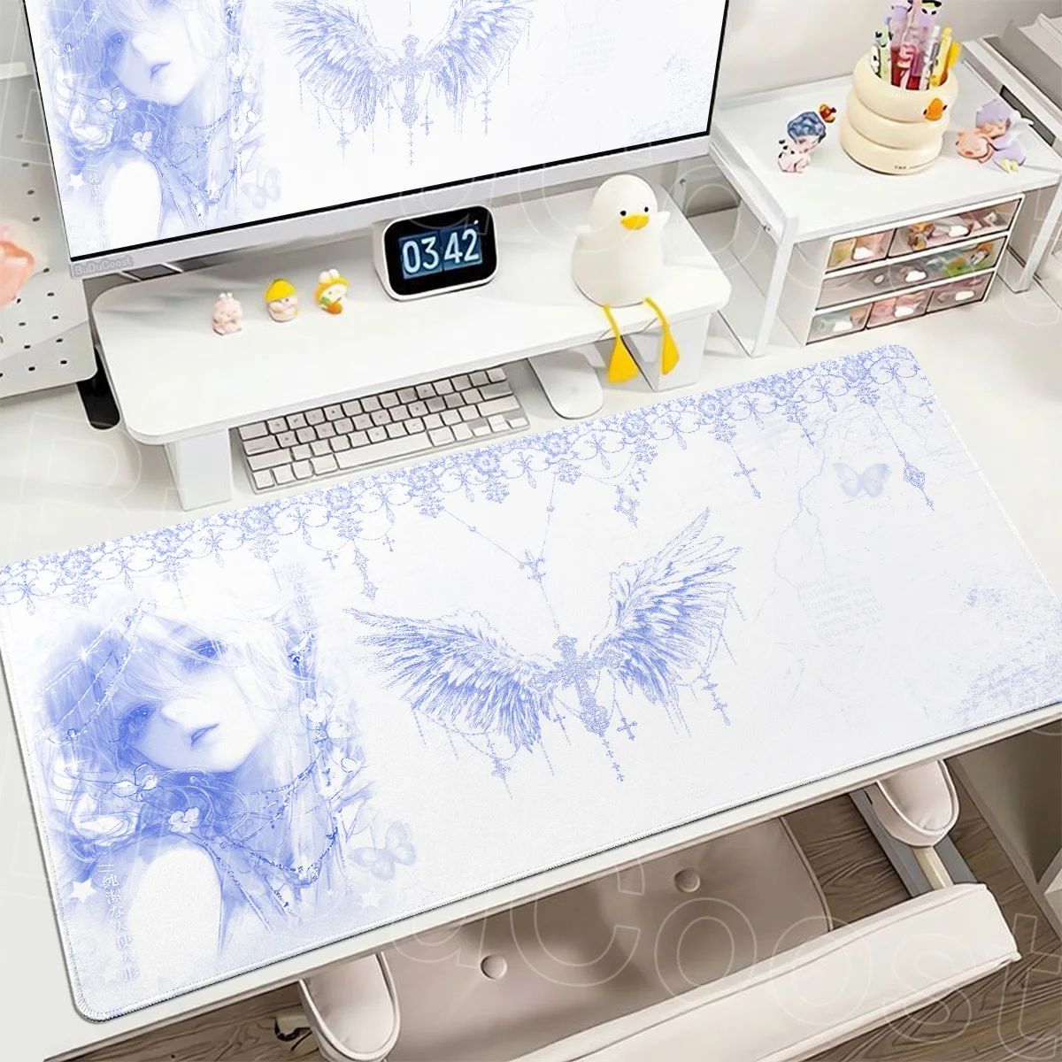 Anime Girl Mousepad Gamer Keyboard Speed Desk Pad 40x90cm Wings and Cross Rubber Tapis Souris Gaming Notbook Non-slip Mouse Mats
