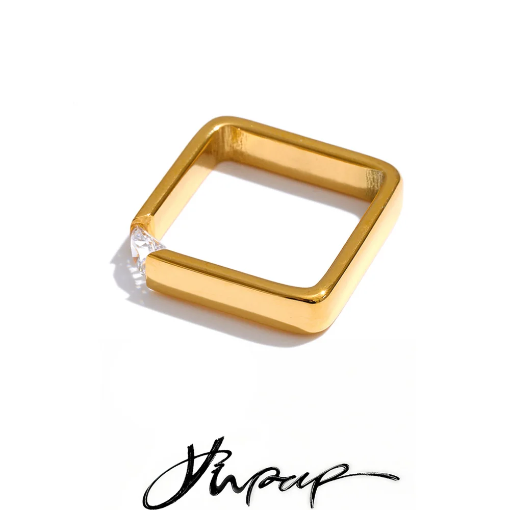 Yhpup Größe 678 Edelstahl Zirkonia Minimalistischer Quadratischer Ring Hypoallergenes Metall Stilvoller 2026 Moderner Schmuck Bijoux Geschenk