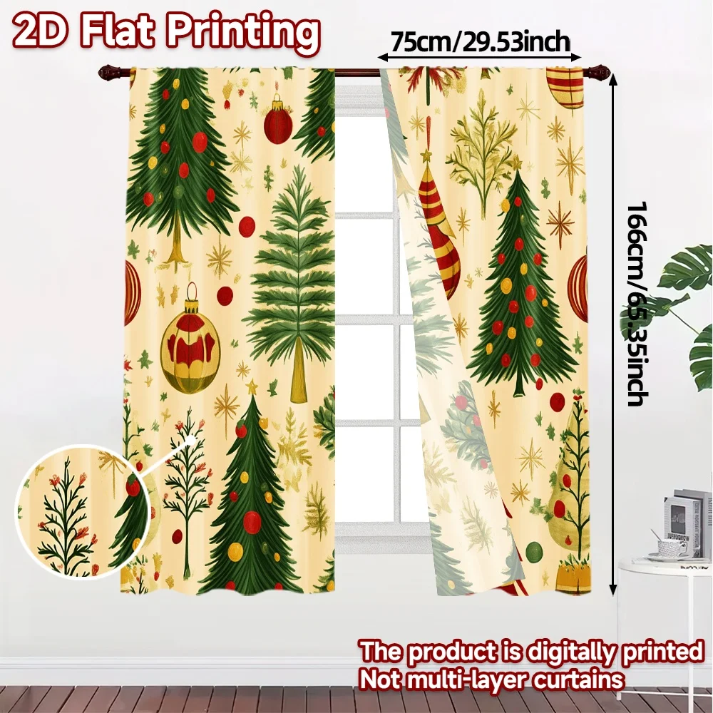 2pcs,Curtains Christmas Trees Ornaments Decorative Popular Light Filtering Curtains Versatile 100% Polyester Curtains Holiday