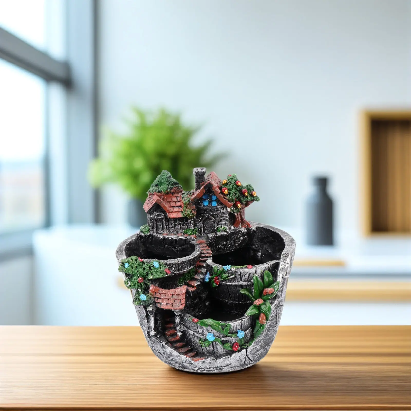 Resin Creative House Shaped Flowerpot Succulent Holder Multifunction Storage Box Room Office Bar Balcony Decoration Desktop