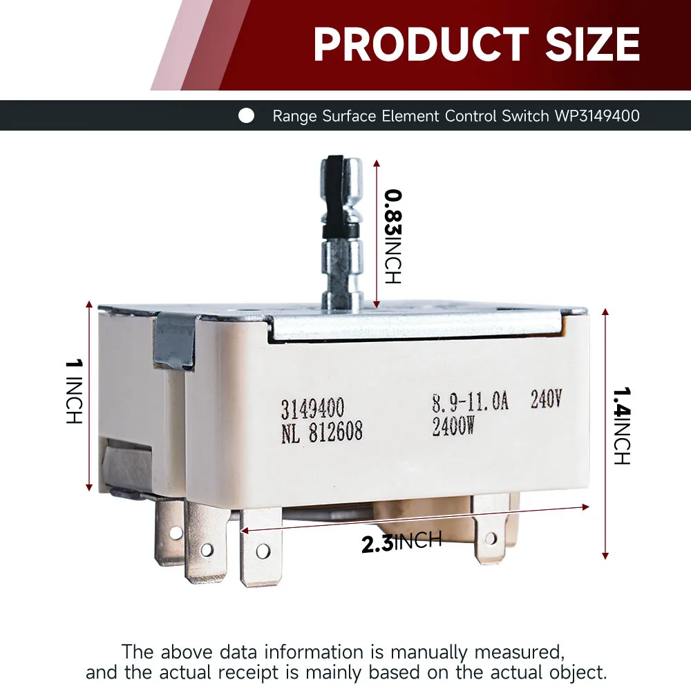 3148954   WP 3149400   Interruptor de controle do queimador de superfície do interruptor de alcance compatível com interruptor de fogão elétrico Whirlpool de 8 polegadas # Cor: