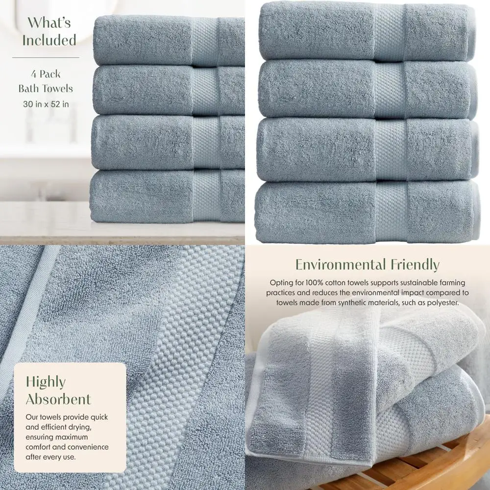 

Набор из 4-х синих банных полотенец | Премиальный хлопок | Впитывающий и быстросохнущий | Сертифицировано Oeko-TEX